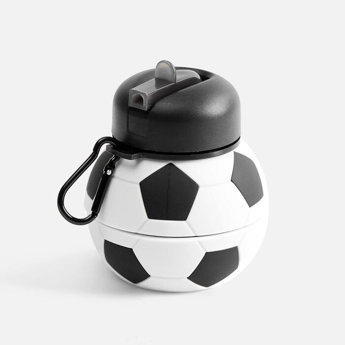 Складная бутылка для воды Football Flex, белая с черным