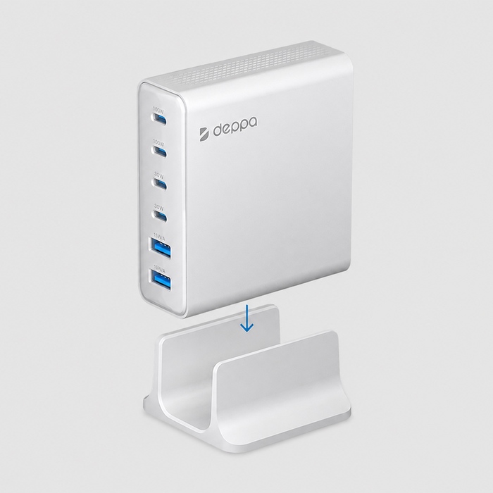 Зарядная станция 4xUSB Type-C, 2xUSB, PD, QC, 160Вт, белый, Deppa