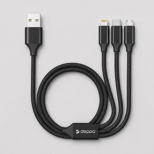 Дата-кабель 3 в 1: micro USB, USB-C, Ligthning, алюминий, 1.2м, черный, Deppa